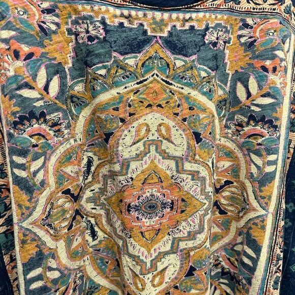Lucky Brand Mandala Card Blue Persian Print Boho T Shirt Women’s Size 1X - Picture 5 of 14
